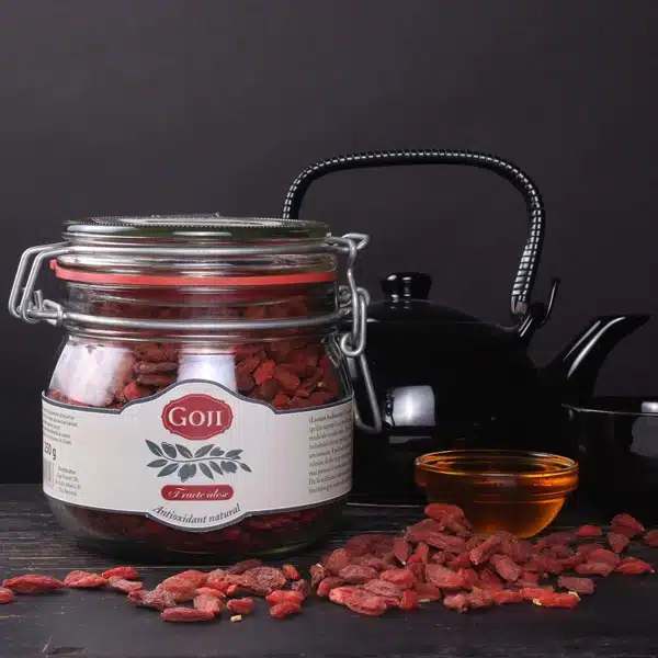 Goji berries packaging and brand identity design highlighting Asian origins and premium natural quality, created for a food and beverage brand – Graphic Design Clearwater Florida.